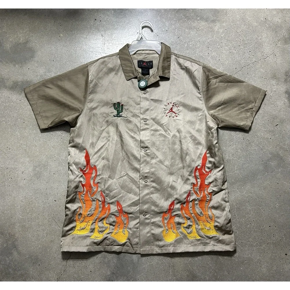 Cactus Jack By Travis Scott X Jordan‎ Button Front Shirt Khaki University Red L